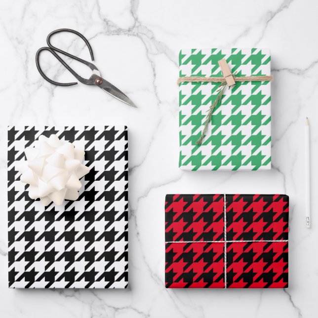 Trendy houndstooth pattern Christmas Wrapping Paper Sheet (Front)