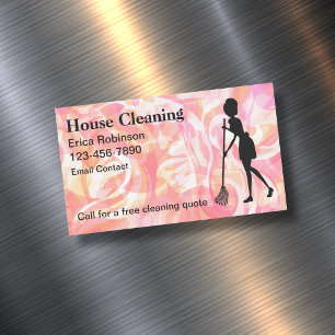 Trendy House Cleaning Maid Magnetic Business Cards