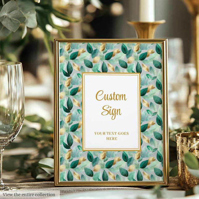 Trendy Hunter Green Gold Foliage Wedding Custom   Poster (Trendy Hunter Green Gold Foliage Wedding Custom Poster )