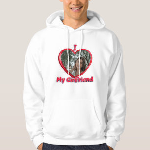 Trendy I Love My Girlfriend Red Heart Custom Photo Hoodie