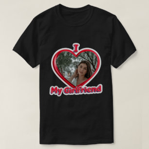 Trendy I Love My Girlfriend Red Heart Custom Photo T-Shirt