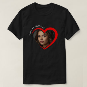 Trendy I Love My Girlfriend Red Heart Custom Photo T-Shirt