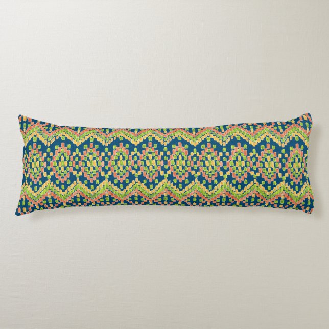 Trendy Ikat Colorful Ethnic Pattern on Blue Body Cushion (Front)