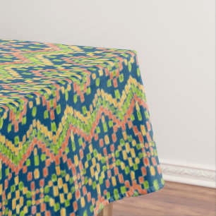 Trendy Ikat Colorful Ethnic Pattern on Blue Tablecloth