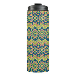 Trendy Ikat Colorful Ethnic Pattern on Blue Thermal Tumbler