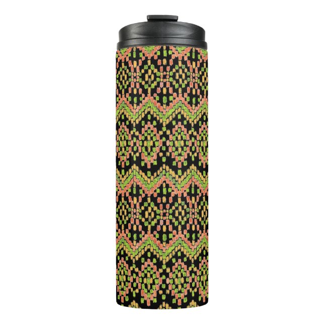 Trendy Ikat Ethnic Pattern on Black to Customize Thermal Tumbler (Front)