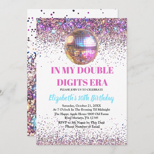 Trendy In My Double Digits Era Birthday Invitation (Front/Back)