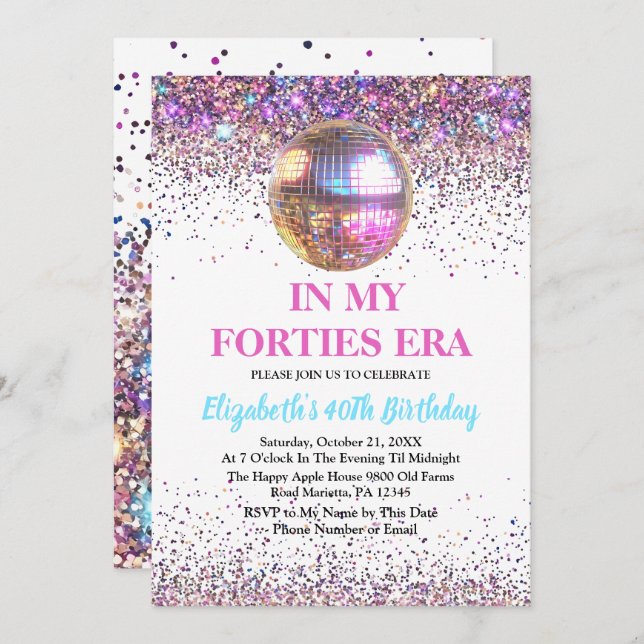 Trendy In My Forties Era 40th Birthday Invitation (Front/Back)
