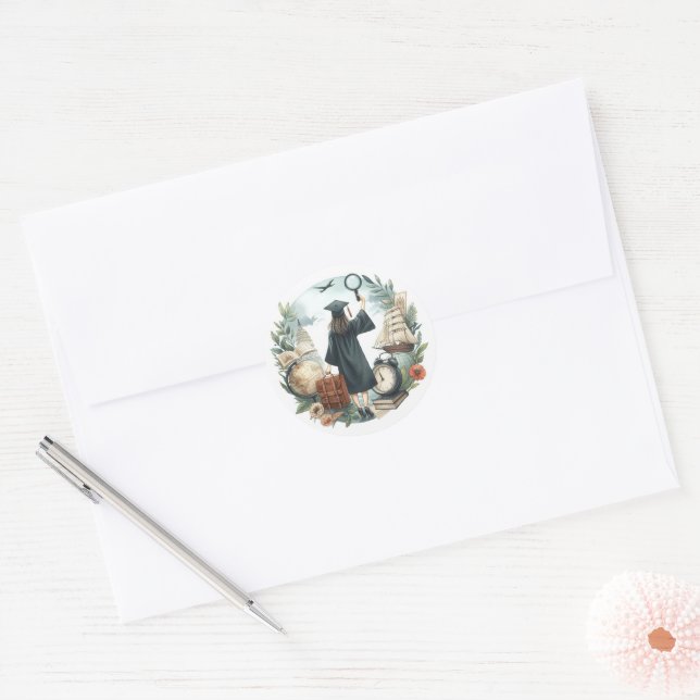 Trendy In My Grad Era Graduation Classic Round Sticker (Envelope)