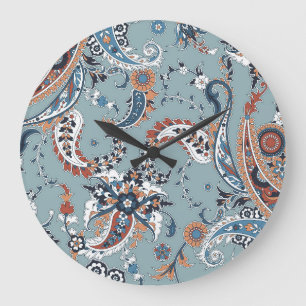 Trendy Indian paisley: seamless background. Large Clock