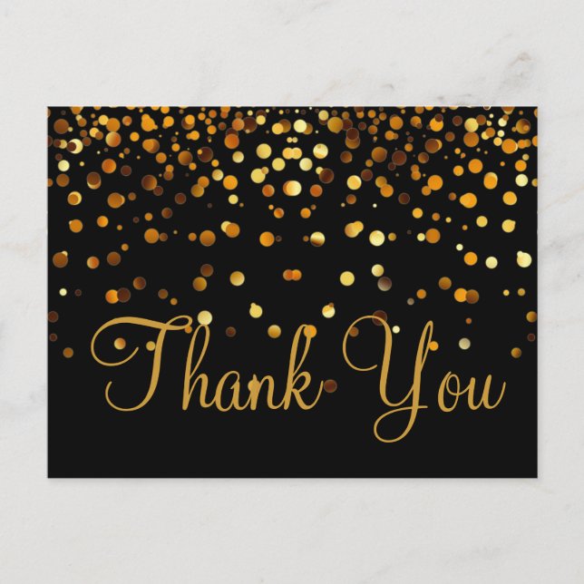 Trendy Inexpensiv Gold Glitter Black Thank You Postcard (Front)