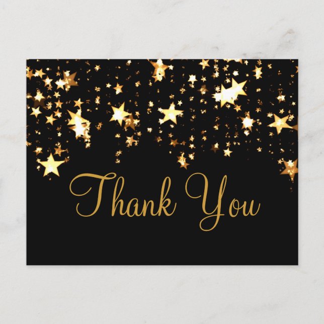 Trendy Inexpensiv Gold Glitter Black Thank You Postcard (Front)
