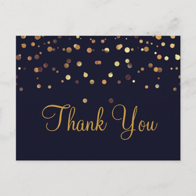 Trendy Inexpensiv Gold Glitter Blue Thank You Postcard (Front)