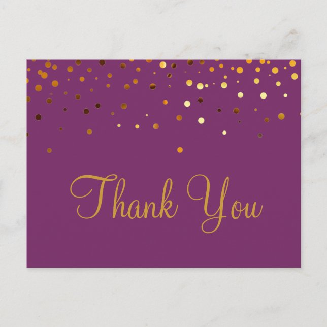 Trendy Inexpensiv Gold Glitter Purple Thank You Postcard (Front)