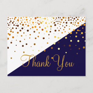 Trendy Inexpensive Gold Glitter Blue Thank You Postcard