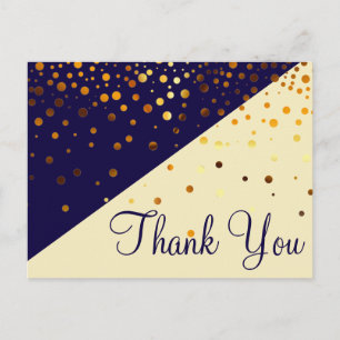 Trendy Inexpensive Gold Glitter Blue Thank You Postcard