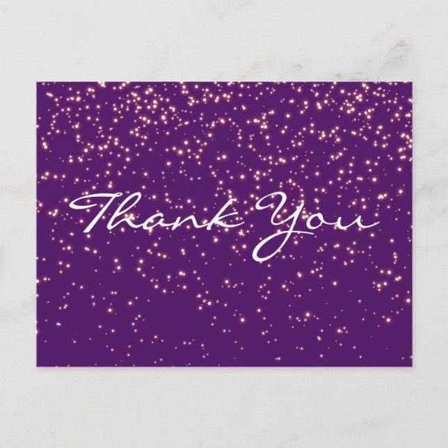 Trendy Inexpensive Gold Glitter Purple Thank You Postcard (Front)