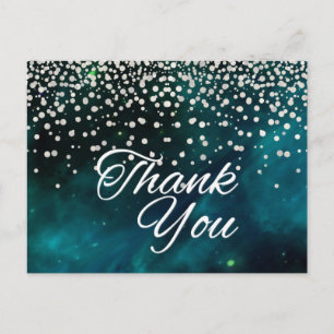 Trendy Inexpensive White  Glitter Black Thank You Postcard
