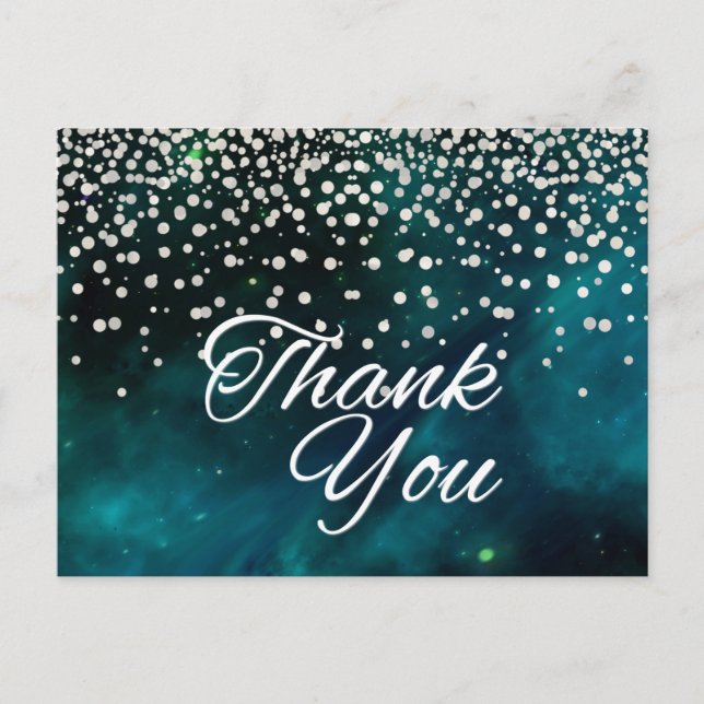 Trendy Inexpensive White  Glitter Black Thank You Postcard (Front)