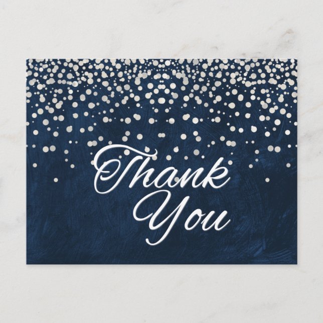 Trendy Inexpensive White  Glitter Black Thank You Postcard (Front)