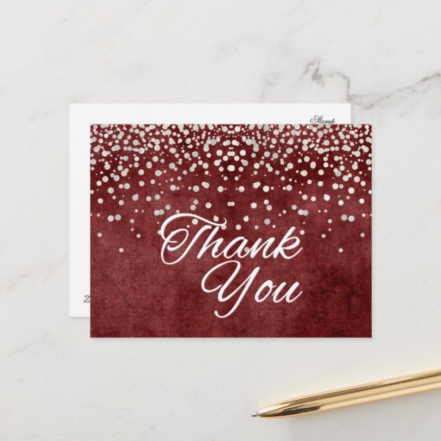 Trendy Inexpensive White  Glitter Thank You Postcard (Front/Back In Situ)
