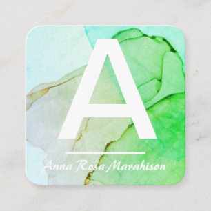 *~* Trendy INITIAL Abstract QR LOGO PHOTO Aqua  Square Business Card