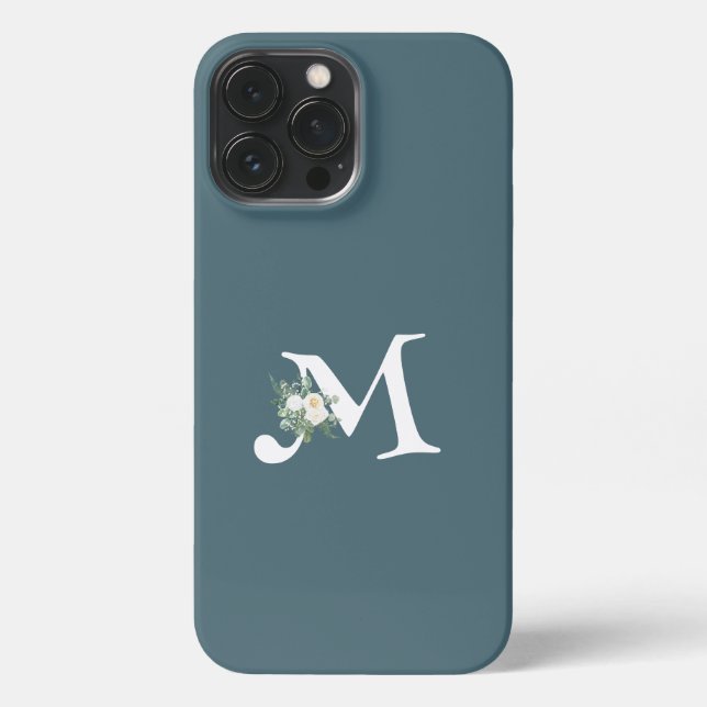 Trendy initial Cool lettering with floral blue iPhone Case (Back)