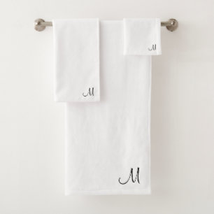 Trendy Initial Monogram Black White Typography Bath Towel Set