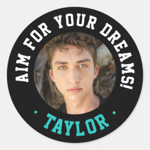 Trendy Inspirational Black White Name And Photo  Classic Round Sticker