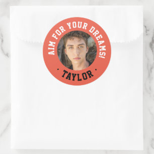 Trendy Inspirational Red And White Sport Photo  Classic Round Sticker