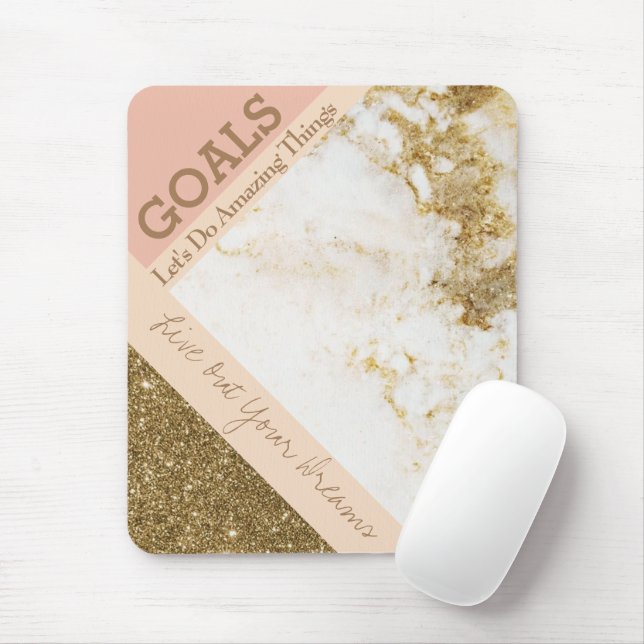 Trendy Inspiring Goals Spark Gold Pink Faux Marble Mouse Mat (With Mouse)
