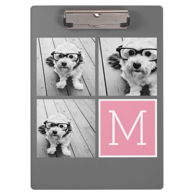 Trendy Instagram Photo Collage Custom Monogram Clipboard (Front)