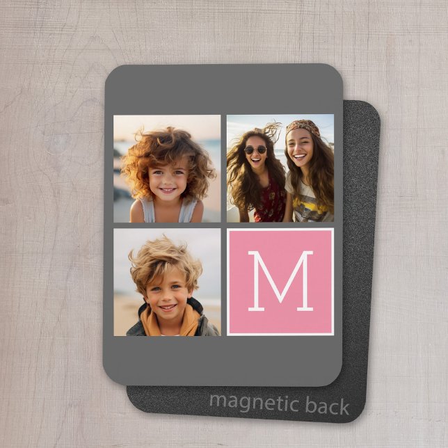 Trendy Instagram Photo Collage Custom Monogram Magnet (Personalized magnet with photo collage and text)