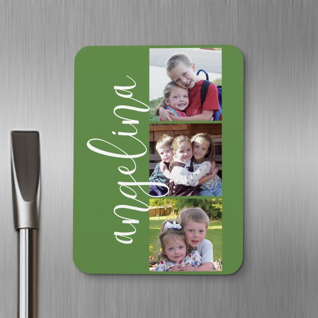 Trendy Instagram Photo Collage Custom Monogram Magnet (Personalized fridge magnet - add photos and custom text)