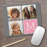 Trendy Instagram Photo Collage Custom Monogram Mouse Mat<br><div class="desc">Modern Pastel Pink and Grey - Use 3 square photos to create a unique and personal gift. Or you can keep the hipster puppy and make a trendy keepsake. If you need to adjust the pictures,  click on the customise tool to make changes.</div>