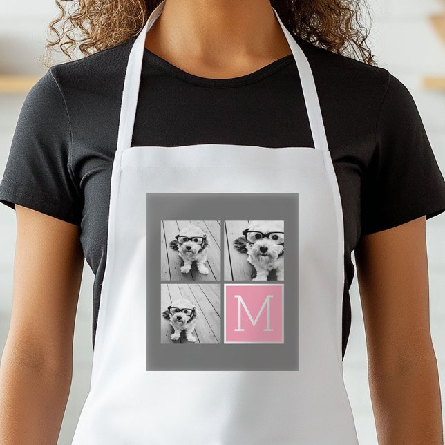 Trendy Instagram Photo Collage Custom Monogram Standard Apron (Personalized Kitchen Apron)
