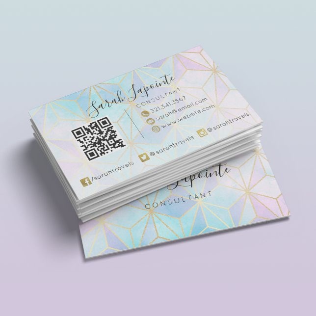 Trendy Iridescent & Pastel Geometric QR code Business Card (Creator Uploaded)