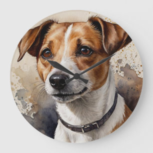 Trendy Jack Russell Terrier watercolor Large Clock