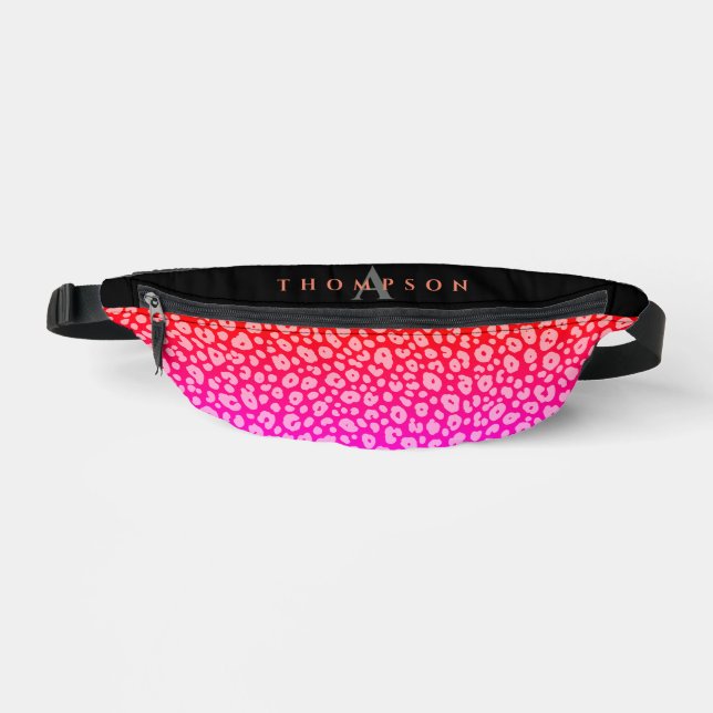 Trendy Jaguar Pink Gradient Monogram Name Bum Bags (Front)