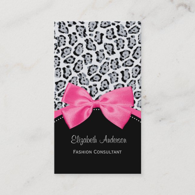 Trendy Jaguar Print Pink Ribbon Fashion Boutique Business Card (Front)