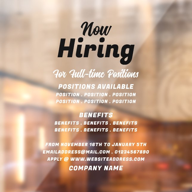 Trendy Job Vacancy Recruitment Advertising Window Cling (Sheet 2)