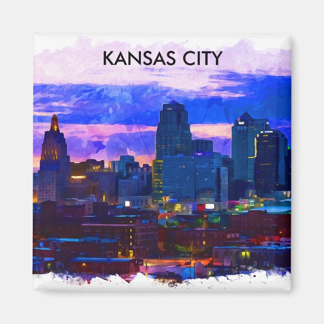 Trendy Kansas City Skyline Travel Watercolor  Magnet (Front)