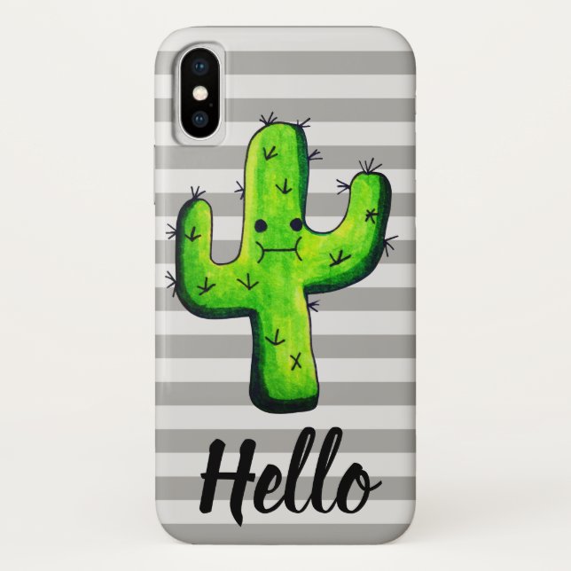 Trendy Kawaii Watercolor Cactus Hello Case-Mate iPhone Case (Back)