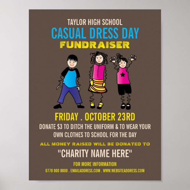 Trendy Kids, Casual Dress Day Fundraiser Advert Poster (Front)