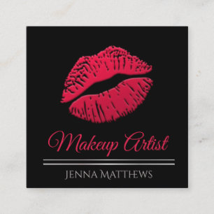 Trendy Kiss Lips Pink & Black Makeup Artist Square Business Card