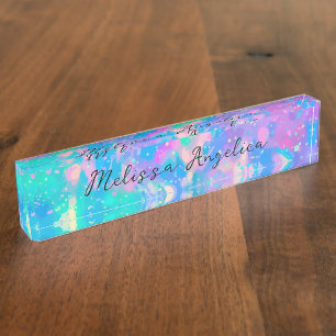 Trendy Ladies Monogram Abstract Desk Name Plate