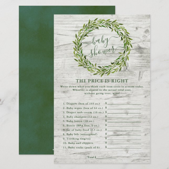 Trendy Laurel Wreath Greenery Baby Shower Game (Front/Back)
