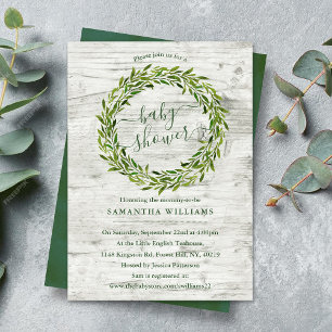 Trendy Laurel Wreath Greenery Baby Shower Invitation