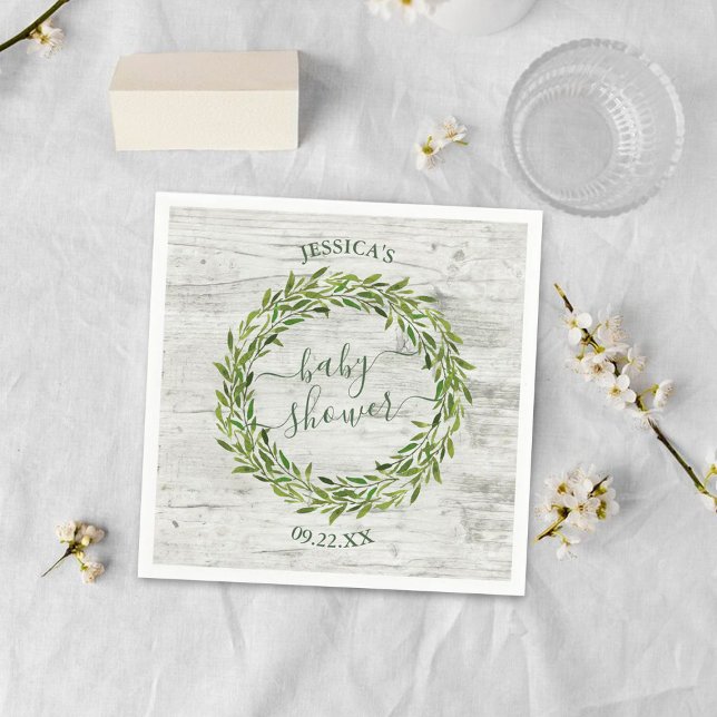 Trendy Laurel Wreath Greenery Baby Shower Napkin (Creator Uploaded)