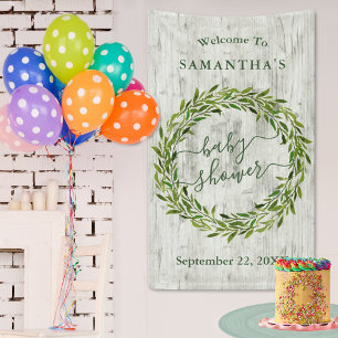 Trendy Laurel Wreath Greenery Baby Shower Welcome Banner
